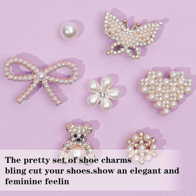 SOGLLQAM Shoe Charms for Women – Pearl & Flower Rhinestone Chain Shoe Decorations, Bling Accessories for Party & Birthday