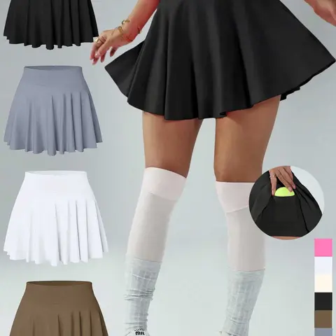 Women's Solid Color Tennis Skort, Sporty Comfy Breathable Skort for Daily Outdoor Wear, Ladies Sportswear Lightweight Athletic Skirts for Spring & Fall, Sporty Breathable Skorts, Active Skort Skirt, Workout Tennis Skorts, Stretchy Skorts