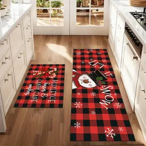 2Pcs Abstract Snowman and Candy Christmas Floor mat set for farmhouse kitchen Rug restaurant floor laundry room decor home decorative rug carpet mat Abstract Rugs