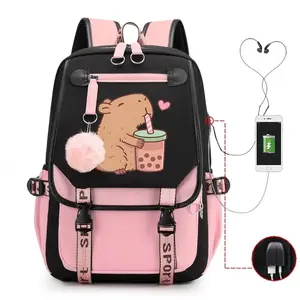 Capybara Lovers Backpack Students Lightweight School Bags Teenage Girl Street Style Backpack Usb Charge Schoolbag