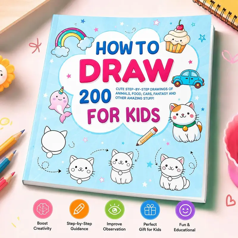 How to Draw for Kids,Drawing Technique for Beginners & Drawing Easy Tutorials,Fun Drawing Designs & Sketchbook Art Drawing Book,Kindergarten Art Learning Workbook,Toddler Activity Book for Creative Kids & Beginner Practice