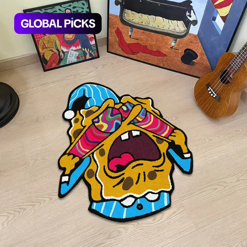 Cartoon-Themed Holographic Prank Alien Rug, Creative Anime Fun Mat, Trendy Personalized Decorative Carpet for Bedroom, Gaming Room and Living Room, Cartoon Pattern Rug #GLOBAL PICKS