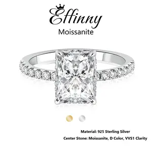 Effinny Synthetic Lab Created Moissanite 14K Golden Plated 2.0ct Excellent Radiant Cut Engagement Ring, Tarnish-resistantD Color VVS1 Promise 925 Sterling Silver Travel Jewelry for Women, Wedding