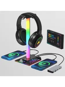 Gaming Headphone Stand PC Accessories - RGB Headset Stand with 2 USB Charger, Cool LED Headphone Holder PC Gaming Accessories  for Boys Men Gamers, Computer  Hardware for Desk