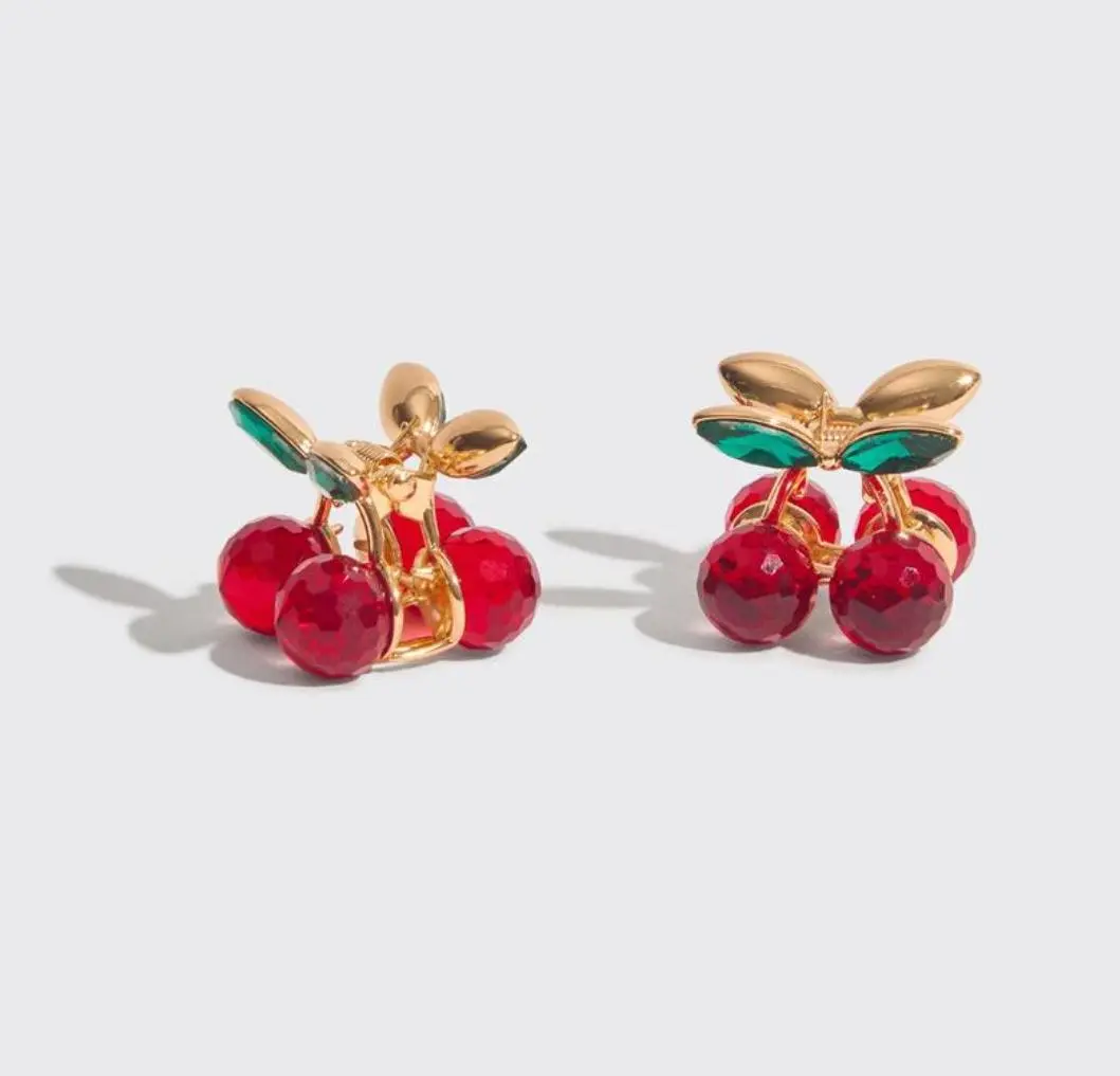 Cherry Rhinestone Claw Clips 2pc Set Mini - Compact & Chic Sparkle Accessory for Any Occasion