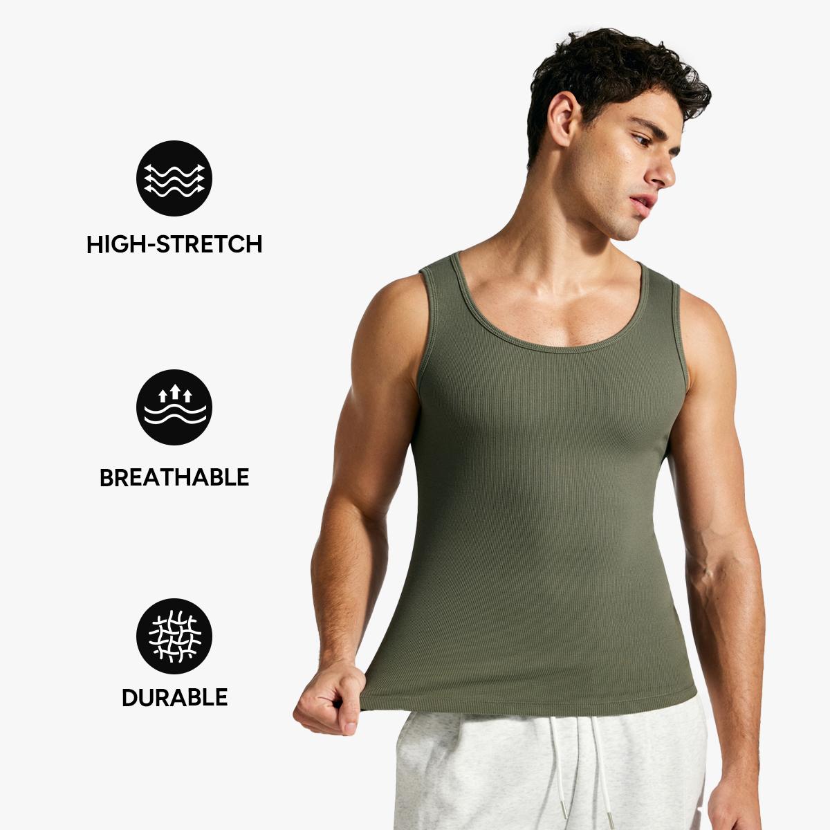 【Nebility】Men’s Solid Color Ribbed Crew Neck Tank Top 100% Cotton, Slim Fit Minimalist Athletic Undershirt, Soft Stretch Breathable for Gym Workout & Casual Wear