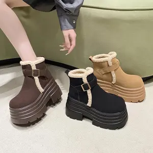 Autumn New Woman Platform High Heel Sneakers Shoes Winter Warm Fur High Top Sneakers Snow Boots On Platform High Heel