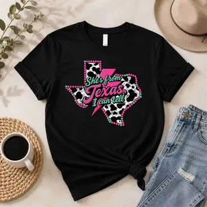 She’s From Texas I Can Tell Shirt – Cow Print Western Graphic Tee
