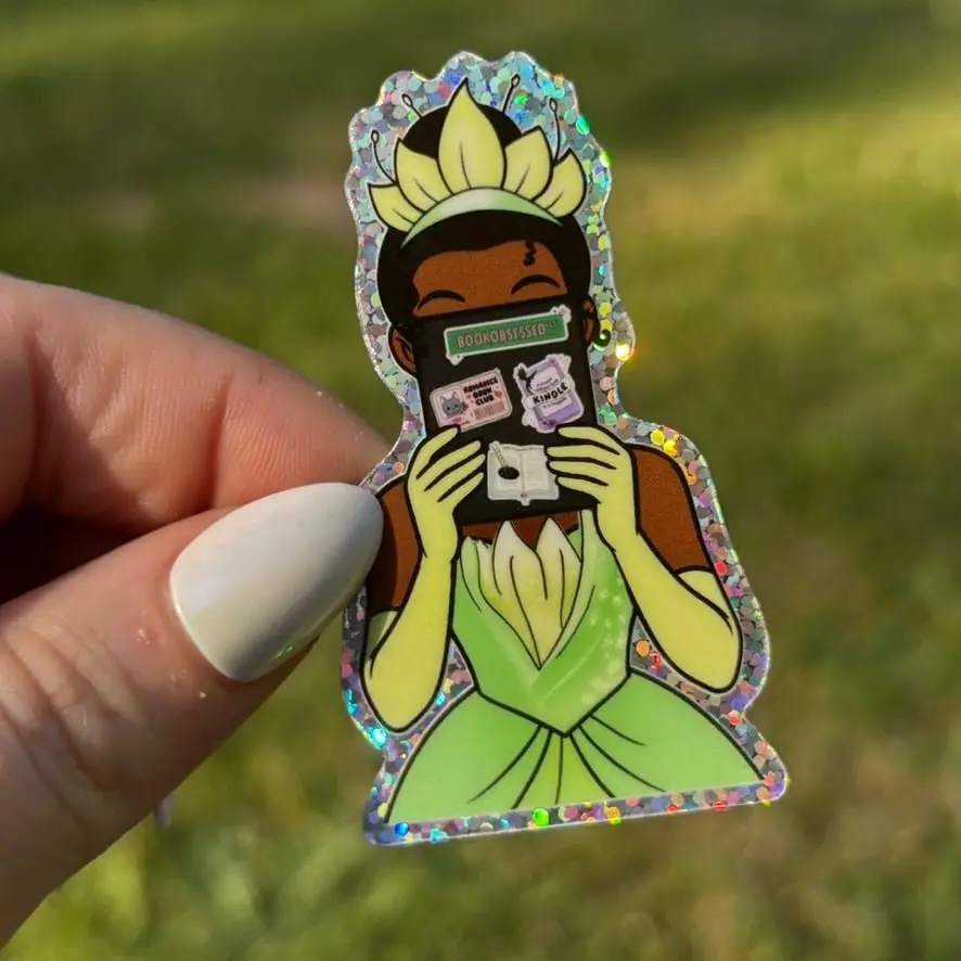 Princess Reading a Kindle Green Edition Glitter Sticker Princess Reading a Kindle Green Edition Glitter Sticker