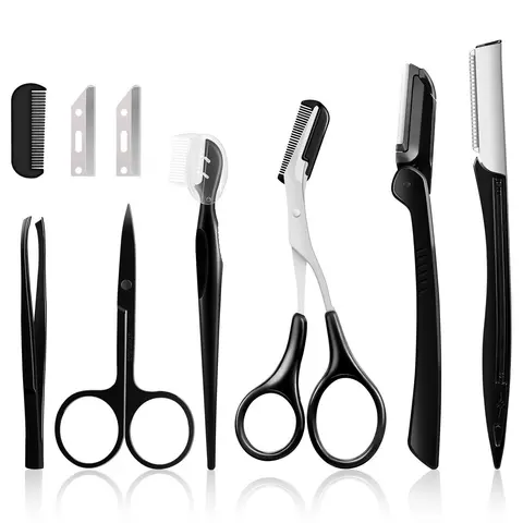 9-in-1 Eyebrow Grooming Kit - Beauty Makeup Tool, Versatile Cosmetic Tool, Portable Set, Perfect Brows Set for Women with Multipurpose Exfoliating Dermaplaning Face Accessory for Brow Maintenance