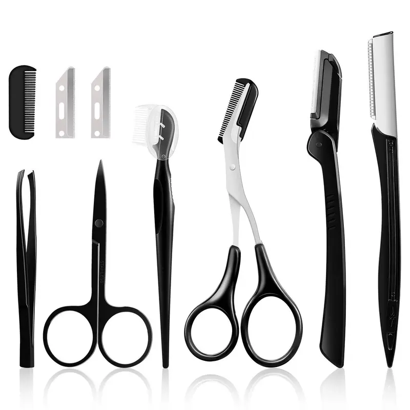 9-in-1 Eyebrow Grooming Kit - Beauty Makeup Tool, Versatile Cosmetic Tool, Portable Set, Perfect Brows Set for Women with Multipurpose Exfoliating Dermaplaning Face Accessory for Brow Maintenance