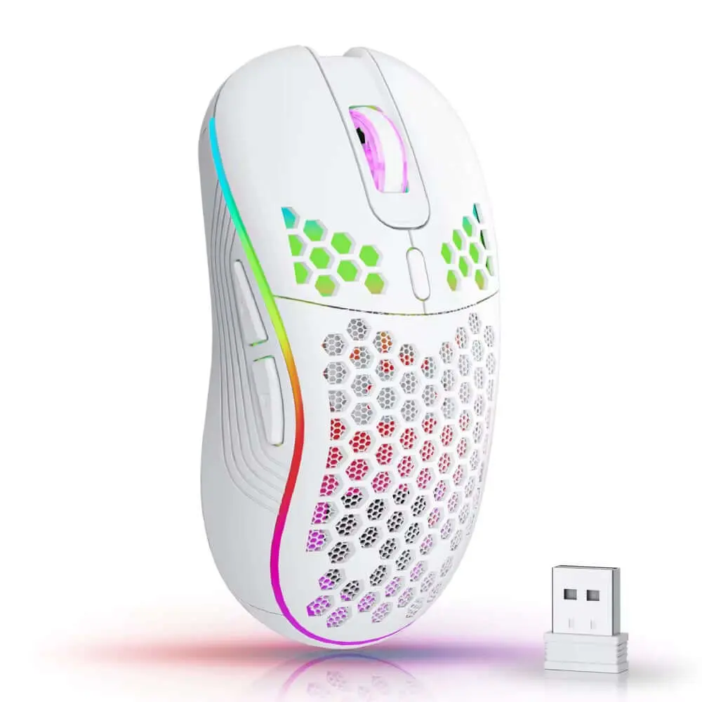 2.4G Wireless Gaming Mouse, 6-Button RGB Backlit Gaming Accessories, 3-Speed DPI, Type-C Rechargeable, Ergonomic Honeycomb Design, Compatible with Windows/Linux Systems