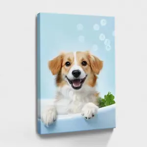 Animal Wall Art, Cute Natural Blue, Dog, Bubbles, Digital Artwork - Modern, Digital, Cartoon, Playful Style, Wall Decor Poster for Room, Wood Framed Canvas Painting Photo Ornaments Artist Gifts 1pc