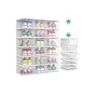 【Deals For You】SONGMICS Foldable Shoe Boxes, Portable Shoe Storage Organizer, Portable Design, Fits Up to US Size 13, 60s Assembly