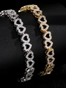 Exquisite Heart Design Bracelets for Women & Girls Artificial Gemstone Cuff Bracelet Bridal Wedding Jewelry, Stackable Tennis Bracelet, Birthday Anniversary Gift, Heart Shaped Bracelet, Cubic Zirconia Bracelet