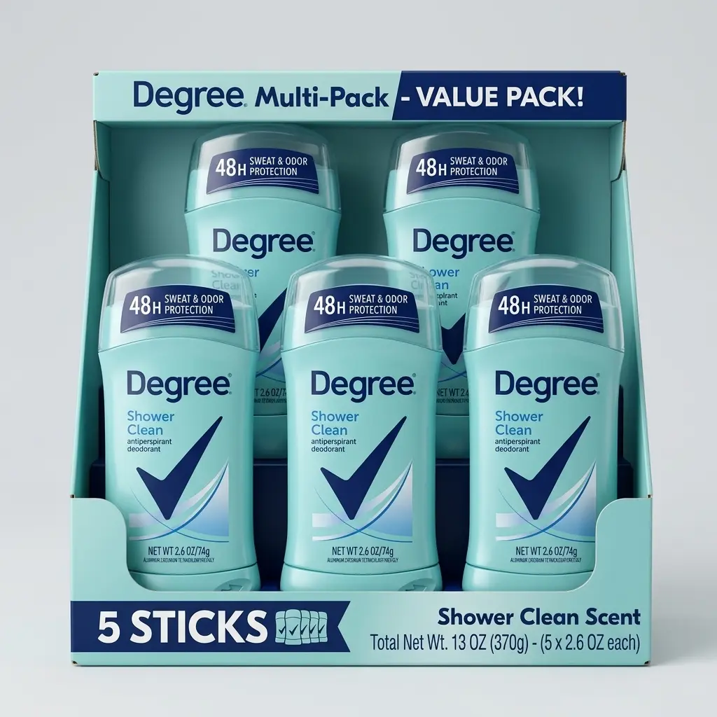 Degree Shower Clean Antiperspirant Deodorant, 5-Pack, 2.6 oz Each