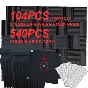 104 pieces of black soundproof foam panels are suitable for walls, 1 X 12 X 12 inches (about 30 * 30 * 2.5 cm) soundproof foam panels, high-density sound-absorbing panels, and noise reduction studios