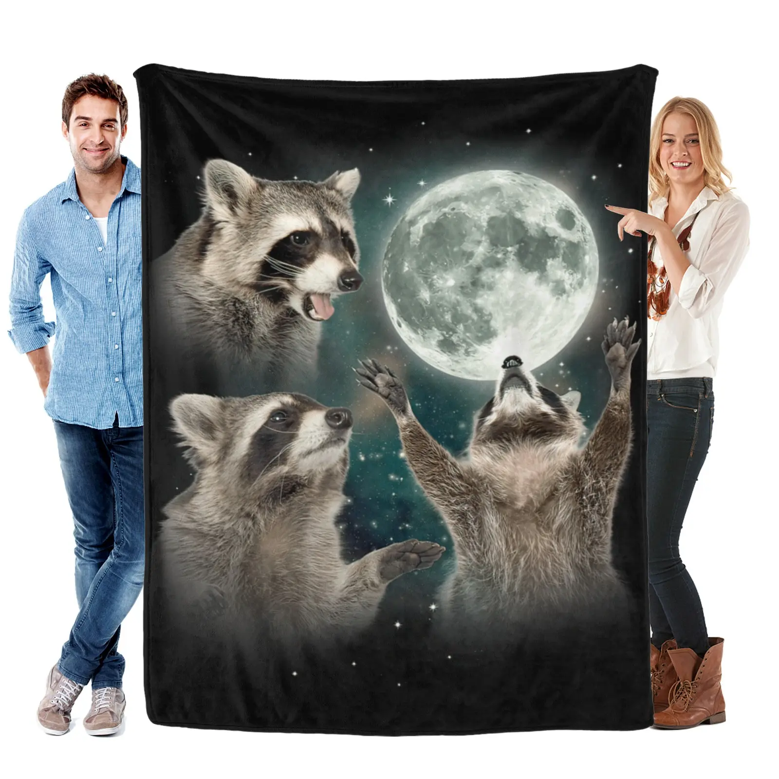 Raccoon | 3 Racoons Howling At Moon Funny Weird Cursed Blanket Gift for Girls Boys Women Super Soft Flannel Blanket for Sofa Couch Bed Camping Travel Plush Warm Home Decor for All Seasons