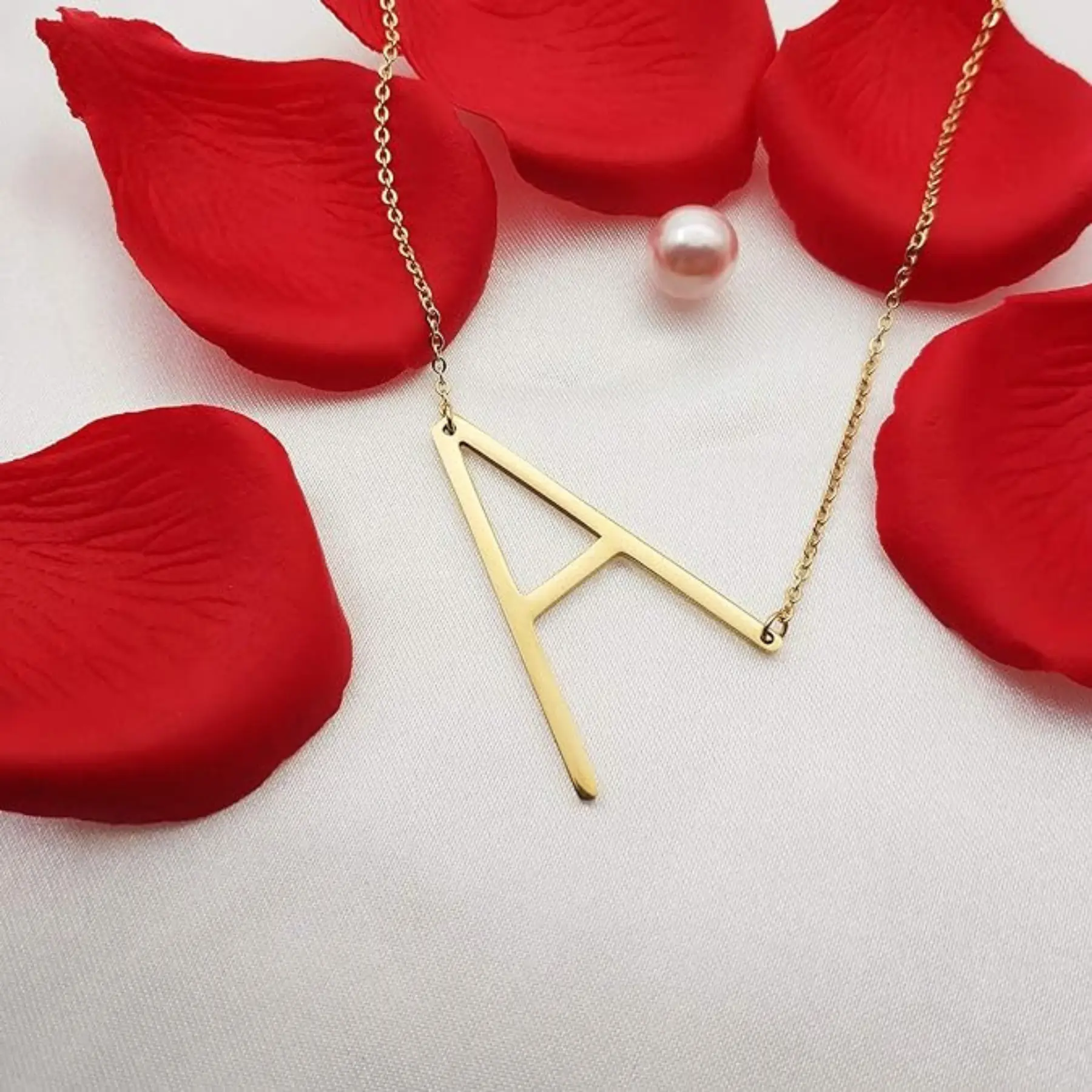 Sideways Initial A Necklace 18K Gold Plated Stainless Steel Large Letter Necklace Big Initial Pendant Monogram Name Necklace for Women Valentine's Gift