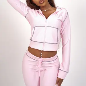 WAFFLE KNIT SET 'BLUSH' - Soft Blush Pink Long Sleeve Jacket & Pants Set with Thumb Holes & Adjustable Drawstring Waist Clothes Cotton