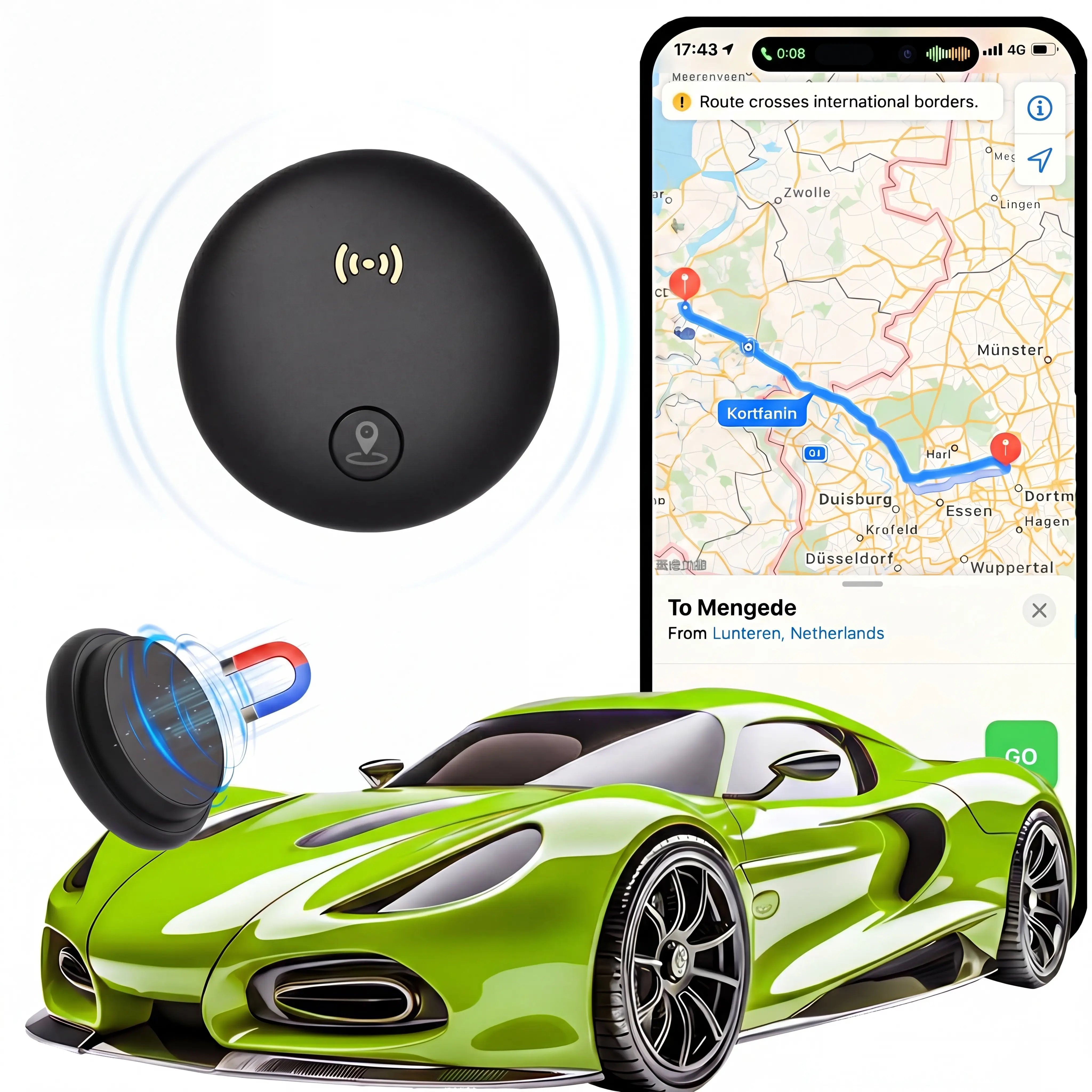 Portable Car GPS Tracker - Compatible with iOS and Android, Mini Magnetic Vehicle Tracker, Built-in Strong Magnet, No Monthly Fees/No SIM Card Required, Global Anti-Theft Device, Hidden Tracker, 365-Day Battery Life, Suitable for Cars and Other Items