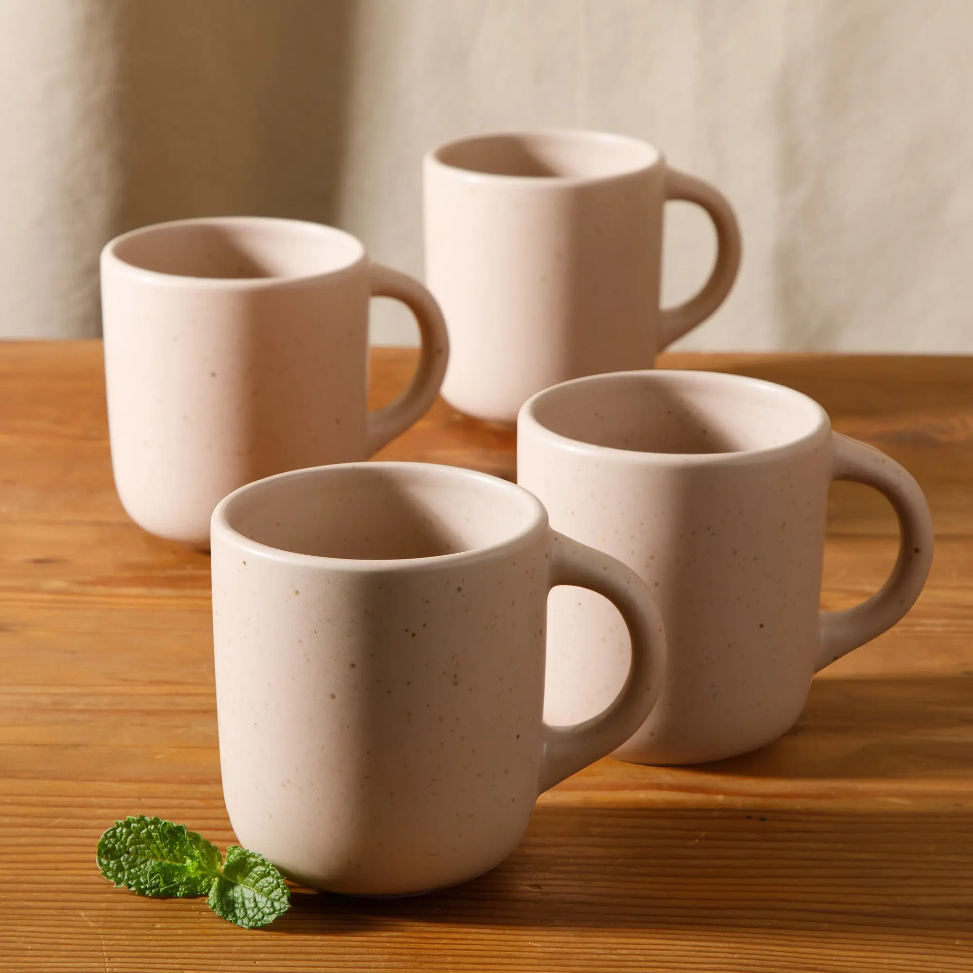 Corsica Clay - 4-Piece Mug Set - Reactive Glaze Stoneware - Prosecco Blush