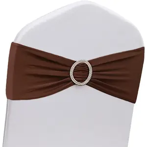 50 Pack Brown Chair Sashes, Spandex Chair Bows Bands with Buckle Slider for Folding Chairs, Perfect for Wedding Party Birthday Decoration