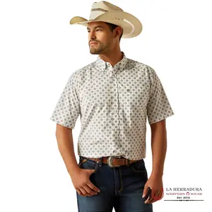 ARIAT MENS EVAN WHITE SHORT SLEEVE WITH AZTEC PRINT SHIRT - 10058742