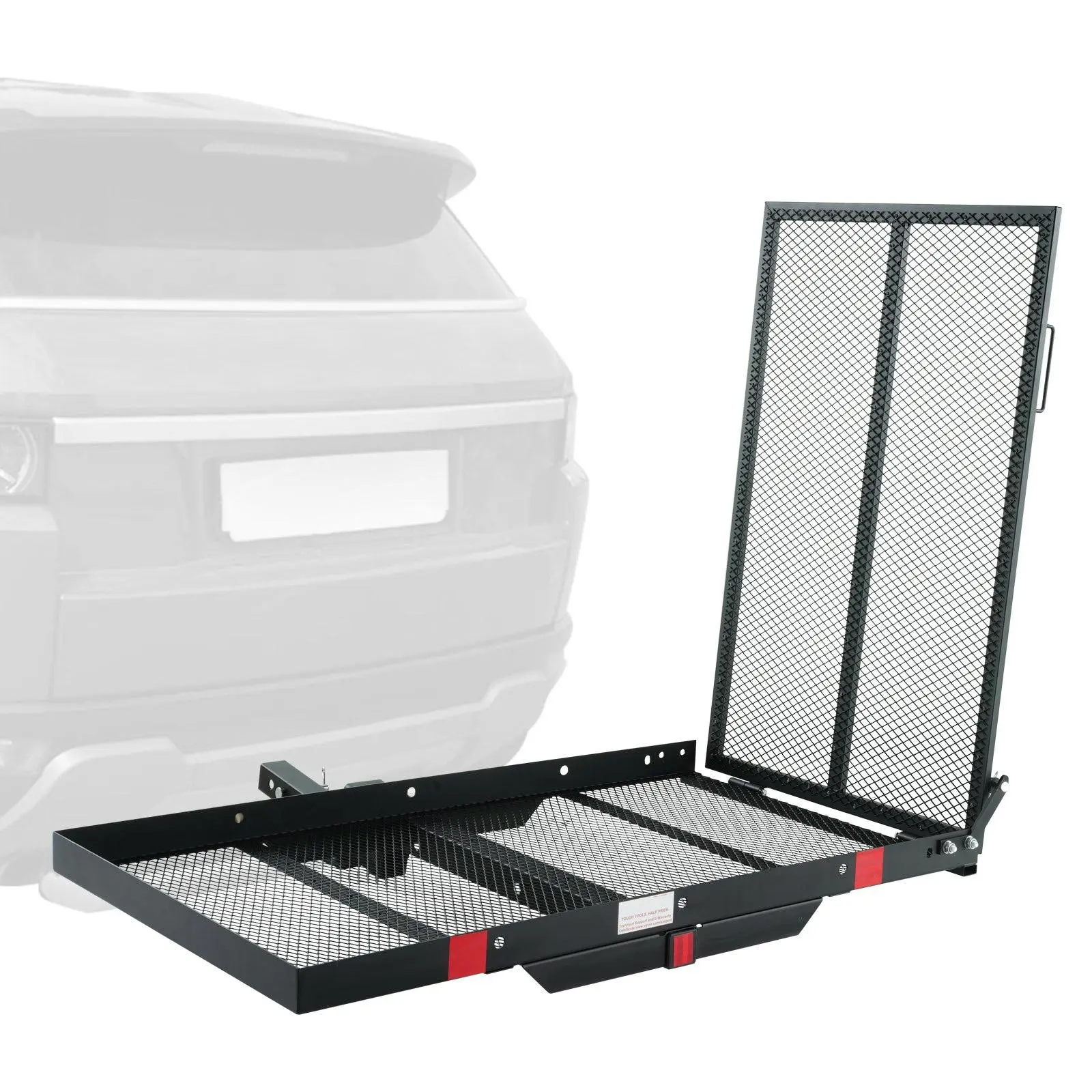 45.3"×25.6" Hitch Mount Cargo Carrier – Iron Construction, Folding Ramp, Stabilizer & Straps, 500-LBS Capacity for Mobility Scooters (Fits 2" Hitch Receiver)