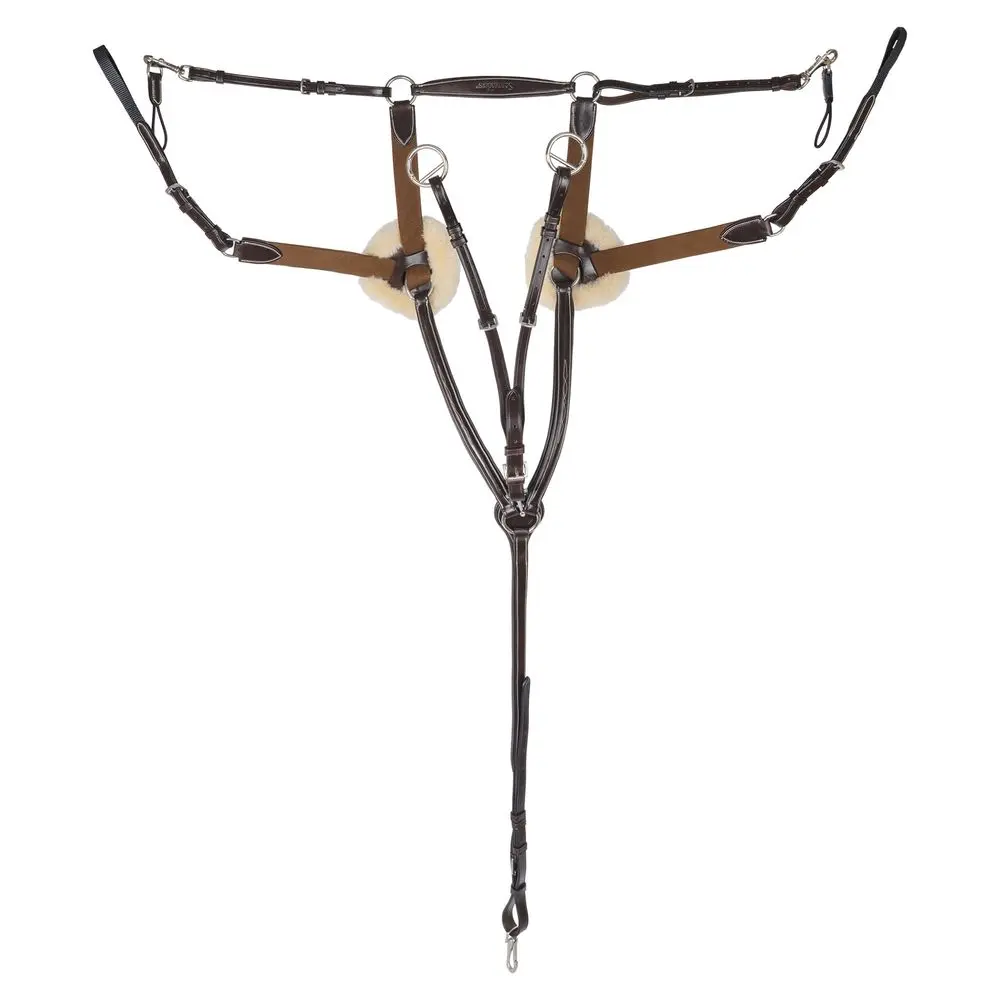 Women's Schneiders 5-Point Breastplate with Elastic, Buffalo Leather Construction, Fancy Stitching, Sheepskin Padding for Flexibility & Aesthetic Appeal, Adjustable Running Martingale Attachment, Premium Control, Prevents Rubs And Chafing, Training On The