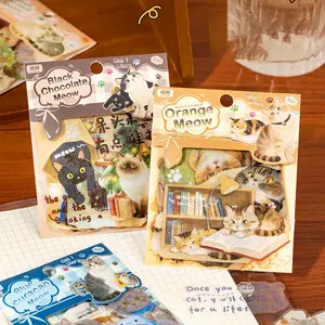 4 Pack Cat Diary Pet Sticker Set, Creative Hand Account Material, DIY Scrapbook, Cup Drawing Album, Phone Case, Desk Calendar, Journal Frame Decor