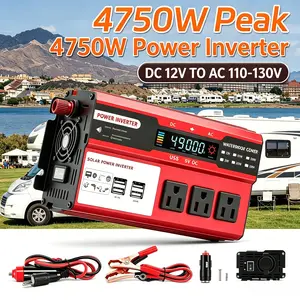 4750W High Power Pure Sine Wave Car Inverter, Built-in Cooling Fan, Intelligent Voltage Display, Mobile Power Supply for Road Trips, Camping and Heavy-Duty Trucks