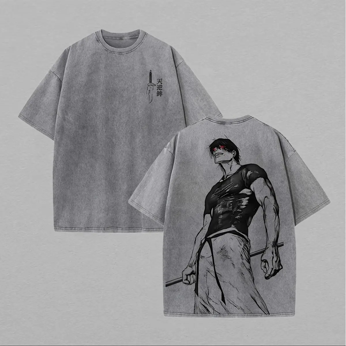 Men's Vintage T-Shirt, Distressed Toji Fushiguro Anime Graphic, Jujutsu Kaisen Otaku Style Round Neck Short-Sleeve Tee
