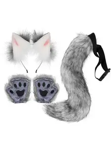 Bear Paw Beast Claw Cat Paw Gloves Half Finger Cosplay Convention Props Cute Long Plush Halloween Party Gloves Accessories Style