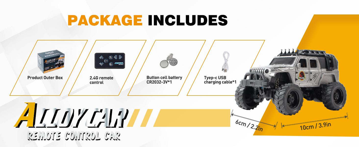 1:64 Mini RC Jeep Truck Toy Gift, Alloy Body Remote Control Car with LED Lights, 2.4GHz Wireless Control, Adjustable Speed & Steering