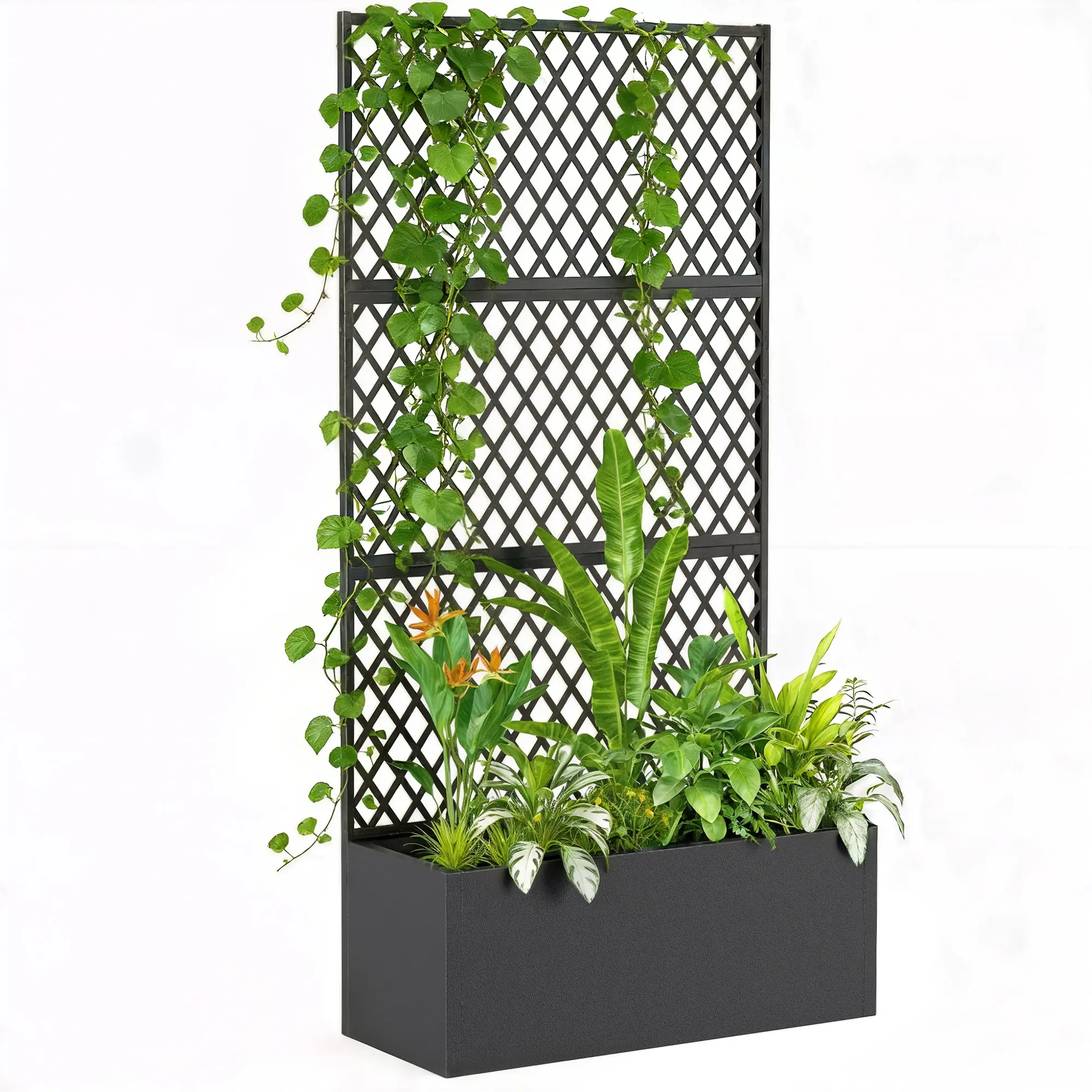 Metal Planter Box with Diamond Lattice Trellis - Raised Garden Bed for Climbing Plants, Privacy Planter (Home Improvement Garden Supply)