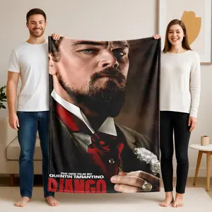 1 piece "Django Unchained" Movie Classic Character Poster themed flannel blanket - Flannel blanket with modern design, suitable for sofas and beds, all-season use, super soft and comfortable, digitally printed pattern, 100% polyester material