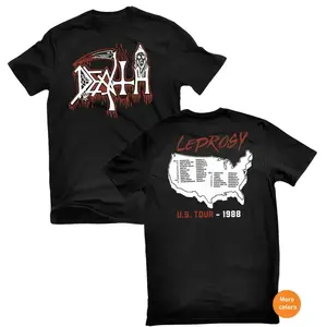 Death Leprosy US Tour 1988 Graphic T-Shirt, Vintage Metal Band Merch, Unisex Concert Tee, Classic 80s Tour Map Design, Retro Rock Streetwear, Gift for Music Fans, For Men and Women Menswear Top