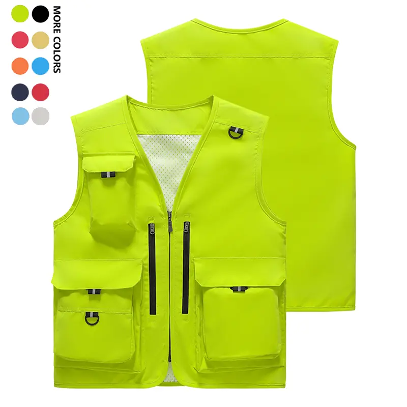 Men's Woven Polyester Sleeveless Collared V-Neck Waistcoat - Basic, All-Season, Casual, Lightweight, Breathable, Loose-Fit Gilet with Zippered Multi-Pockets, Machine-Washable Top for Outdoor Fishing, Hiking