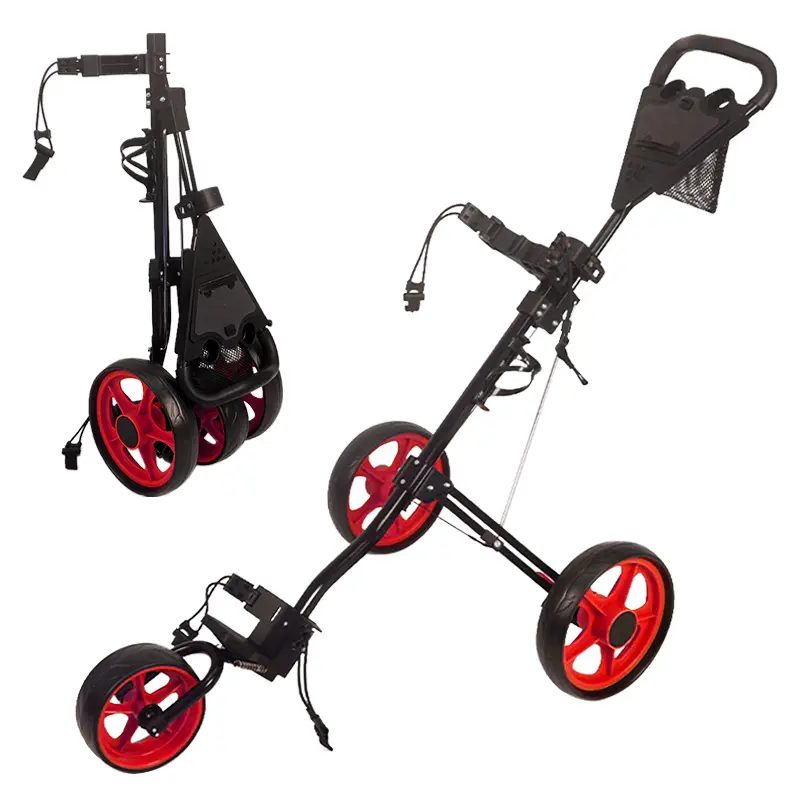 Foldable 3-Wheel Lightweight Golf Push Cart with Adjustable Handle, Foot Brake for Golf Play & Outdoor Sports Use