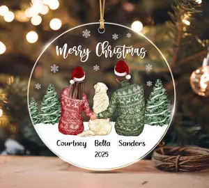 Personalized Couple With Dog Ornament 2025, Custom Couple And Dog Christmas Acrylic Ornament, Dog Couple Holiday Christmas Keepsake Gift