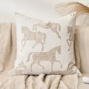 Throw Pillow Cover 18x18'' Inches, Double Sided Horse Chenille Jacquard Embroidery Couch Sofa Pillow Cushion Covers, Modern Equestrian Decorative Pillows C
