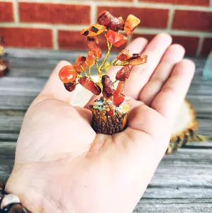 Handcrafted Crystal Gem Trees with Wooden Base - Natural Stone Decor