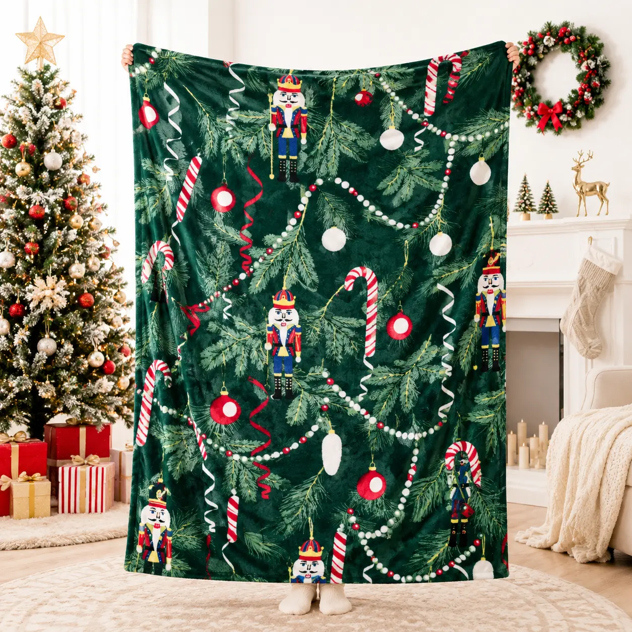 Kringle Express Holiday Soft Flannel Throw Blanket, Oversized Christmas Printed Artwork for Bedroom Sofa and Winter Lounge Decor, Lightweight Bed Throw for Movie Night, Christmas Gift for Families and Festive Home Decor Fans