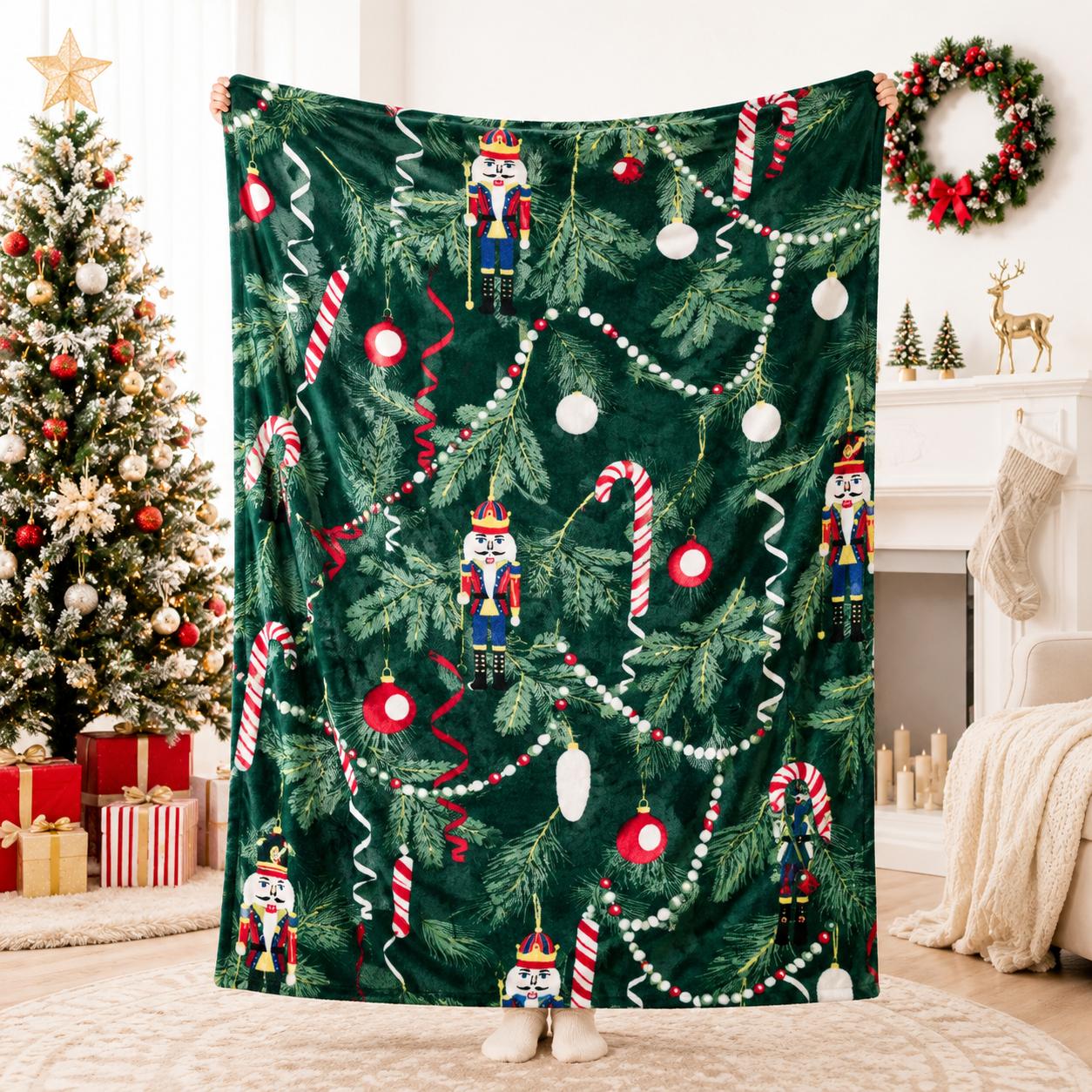 Kringle Express Holiday Soft Flannel Throw Blanket, Oversized Christmas Printed Artwork for Bedroom Sofa and Winter Lounge Decor, Lightweight Bed Throw for Movie Night, Christmas Gift for Families and Festive Home Decor Fans