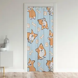 Feelyou Kawaii Corgi Cartoon Pattern Door Curtain - 30%-50% Blackout, Thermal Insulated Home Decoration Curtain, Pet Closet Cover for Room Window Treatments, Thermal Insulated Curtain
