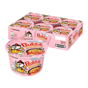Buldak Carbonara Hot Chicken Spicy Flavor Korean Instant Ramen Noodle Big Bowl Easy Prep Convenient 3.7oz (Pack of 6)