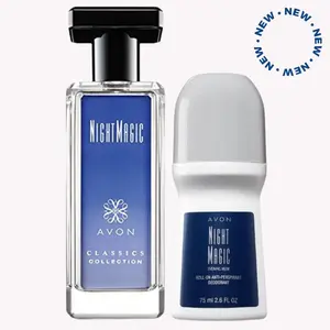 Avon Night Magic Cologne 1.7 fl. oz & Roll-On Antiperspirant Deodorant 2.6 fl. oz Set - Classics Collection