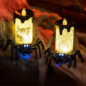 Halloween Spider Candle Holder, Skeleton Spider Design, Glowing Decorative Piece, Battery Powered Halloween Centerpiece, Tabletop Decoration, 2pcs