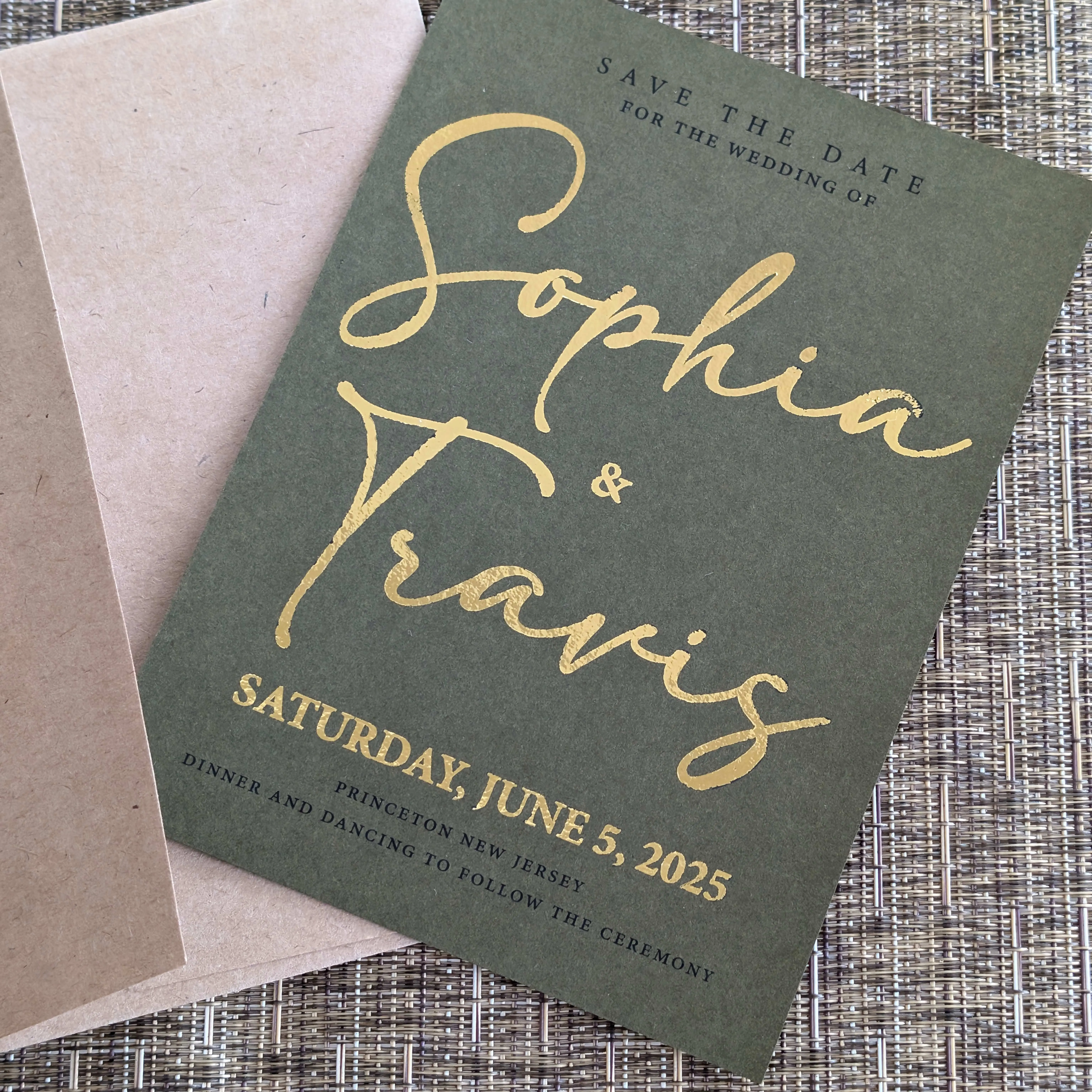 SAMPLE Randela Save the Date - Olive Green 5x7-inch Card